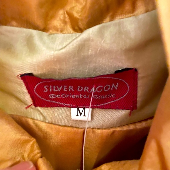 Traditional Chinese Silk Mid Length Coat Fully Lined Gold Color Size M NWT - Picture 3 of 12